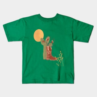 Prairie Cactus Flowers with Southwest Cowboy Boot Kids T-Shirt